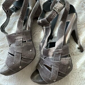 Steve Madden Luxe Grey Suede Strappy High Heels